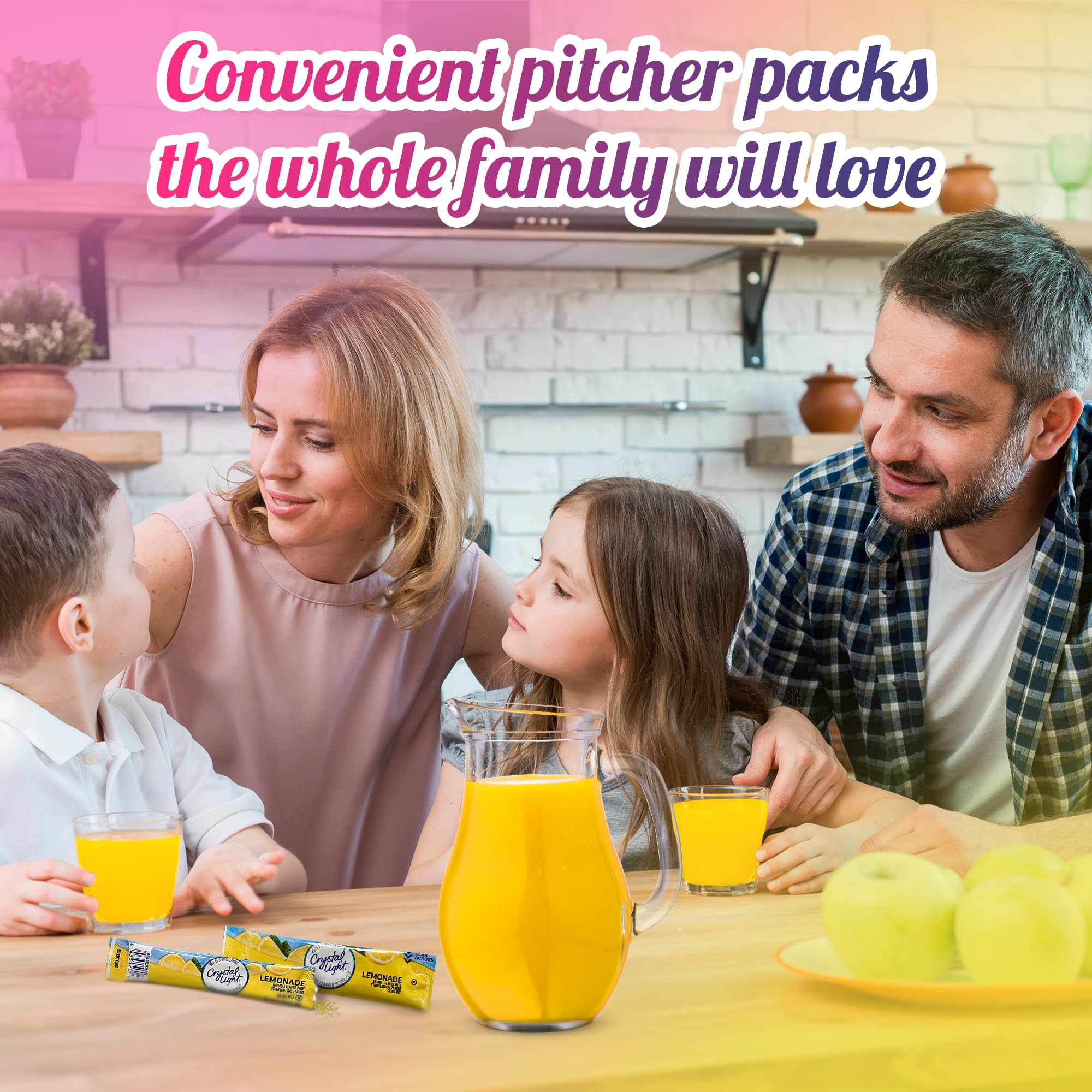 Crystal Light Pitcher Packets designed for 2-quart pitcher mixing for easy servings.