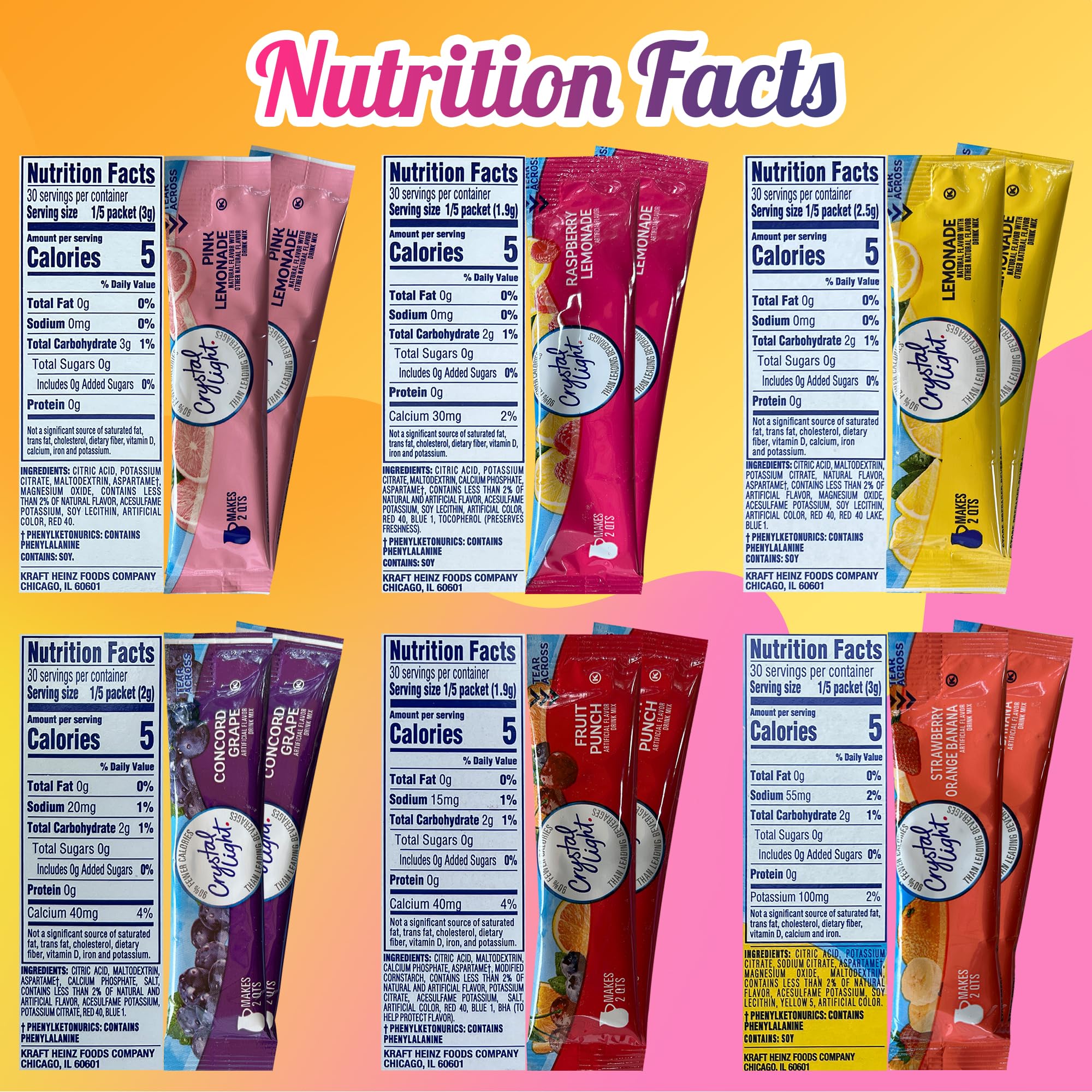 Crystal Light Pitcher Packets Pink Lemonade ready for sugar-free refreshment on the go.