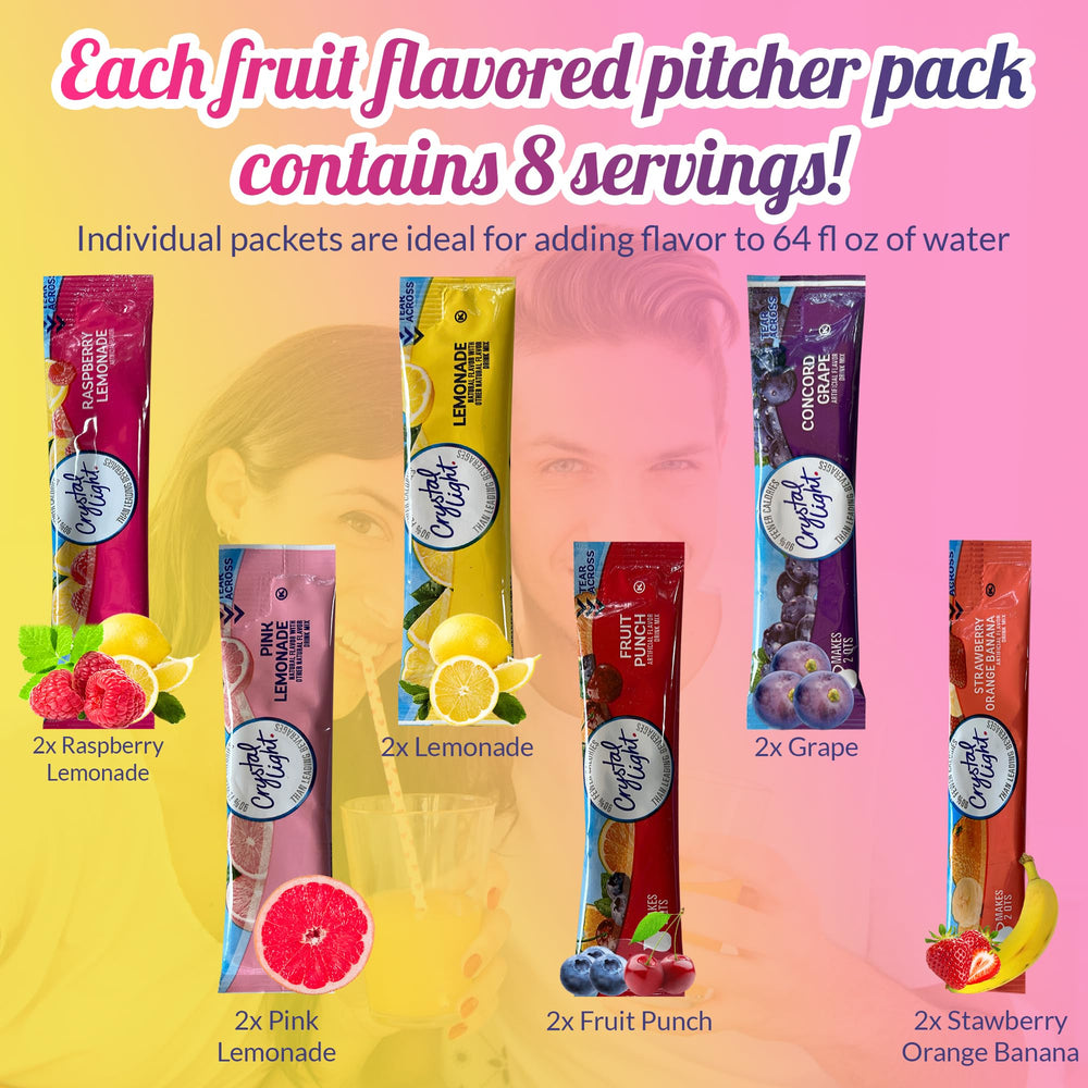 Crystal Light Pitcher Packets Strawberry Orange Banana for a fruity, low-calorie sip.