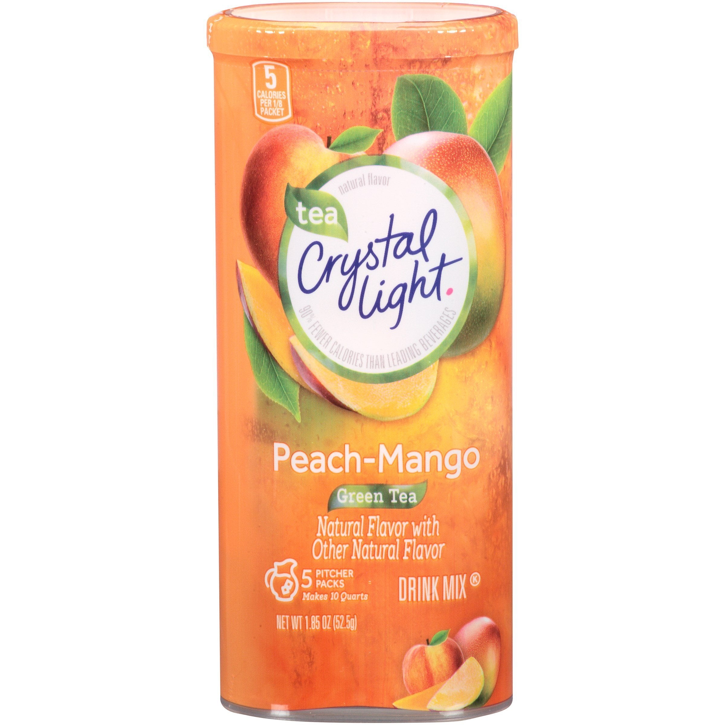 Crystal Light peach mango pitcher packets ready to brew a smooth 2-quart pitcher