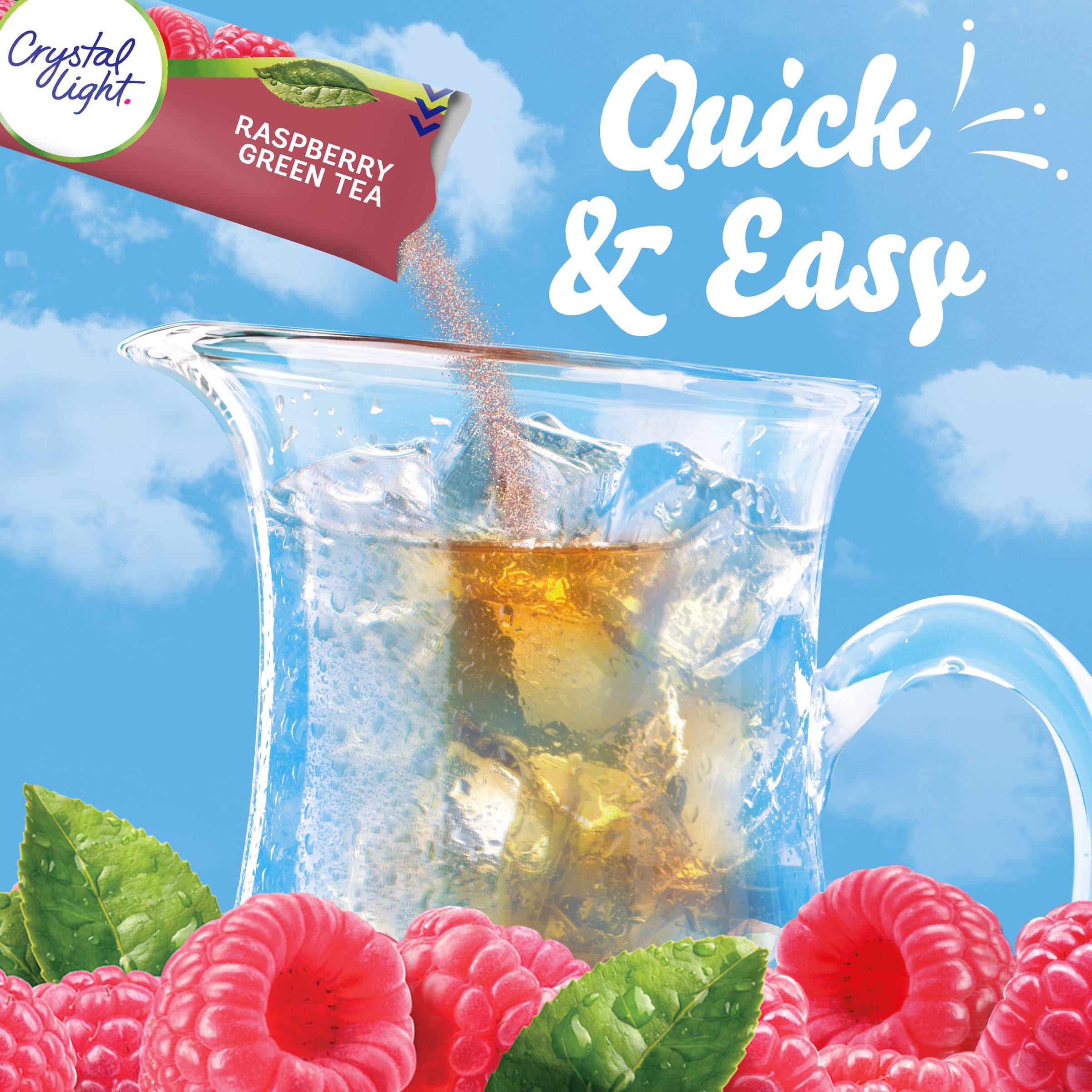 Crystal Light Raspberry Green Tea powder packet ready to mix for a refreshing pitcher.