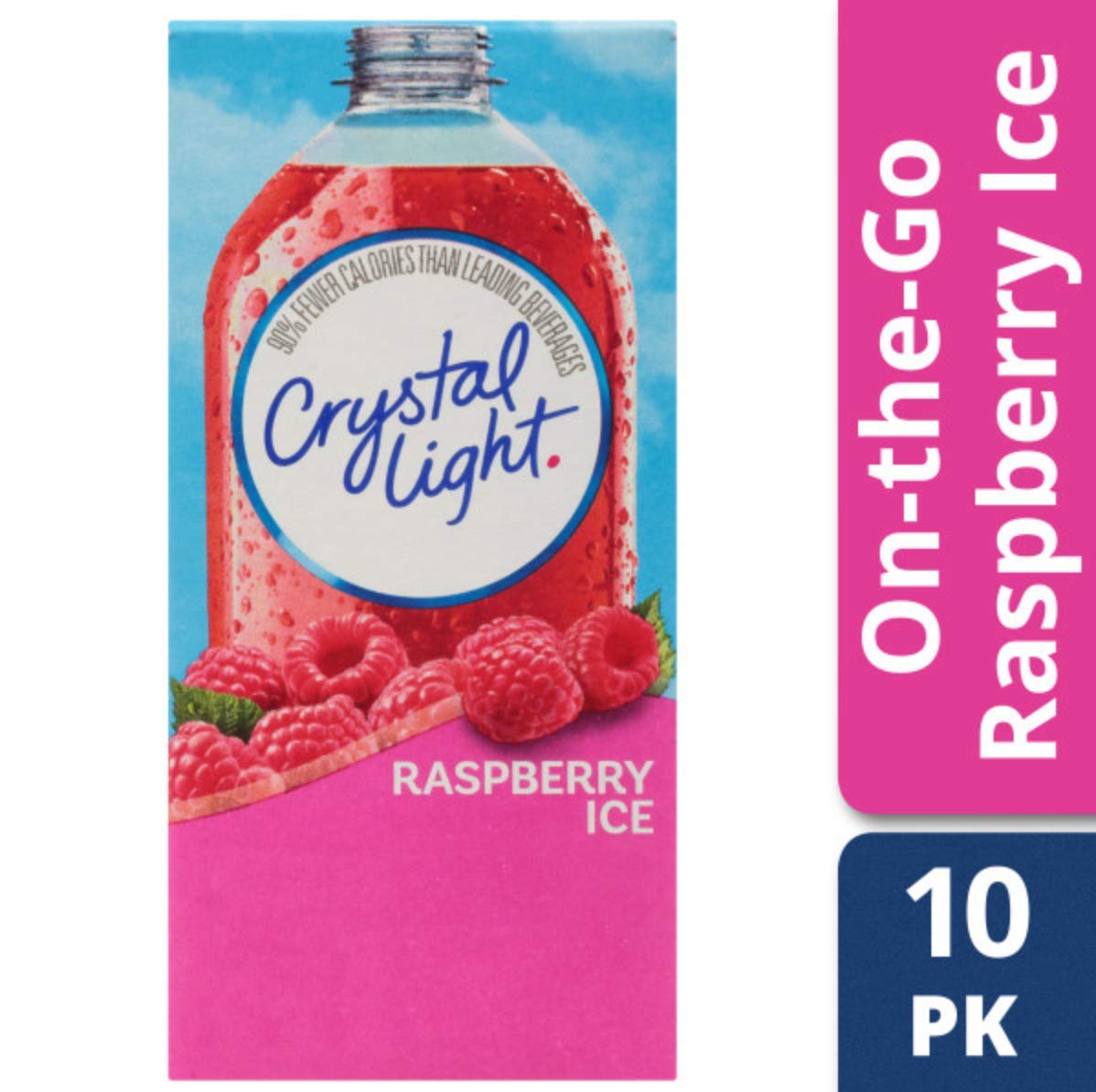 Crystal Light Raspberry Ice close-up packets highlighting travel-friendly powder