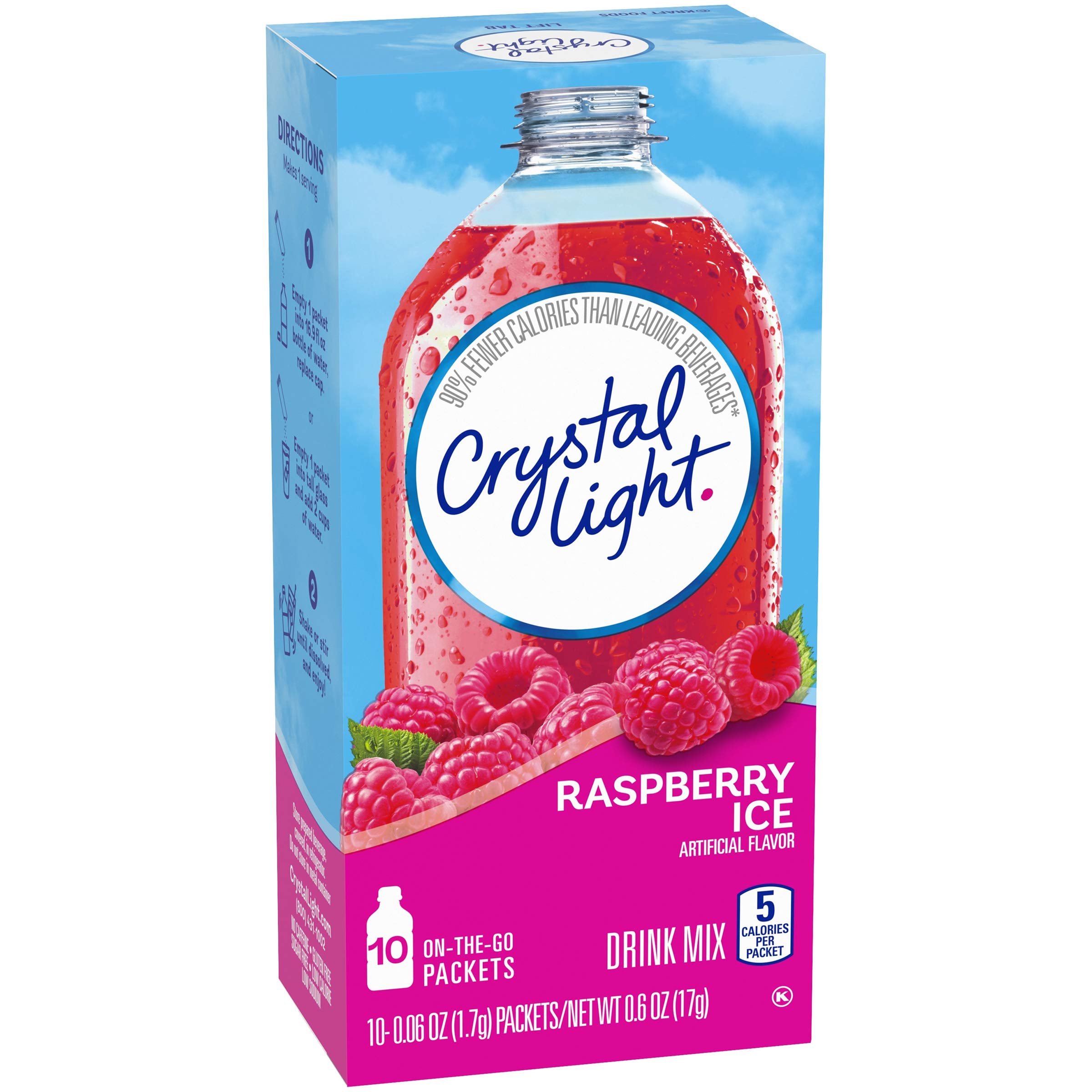 Crystal Light Raspberry Ice cool drink in clear glass with vibrant hue