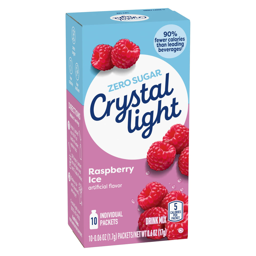 Crystal Light Raspberry Ice in a chilled glass with bright pink color