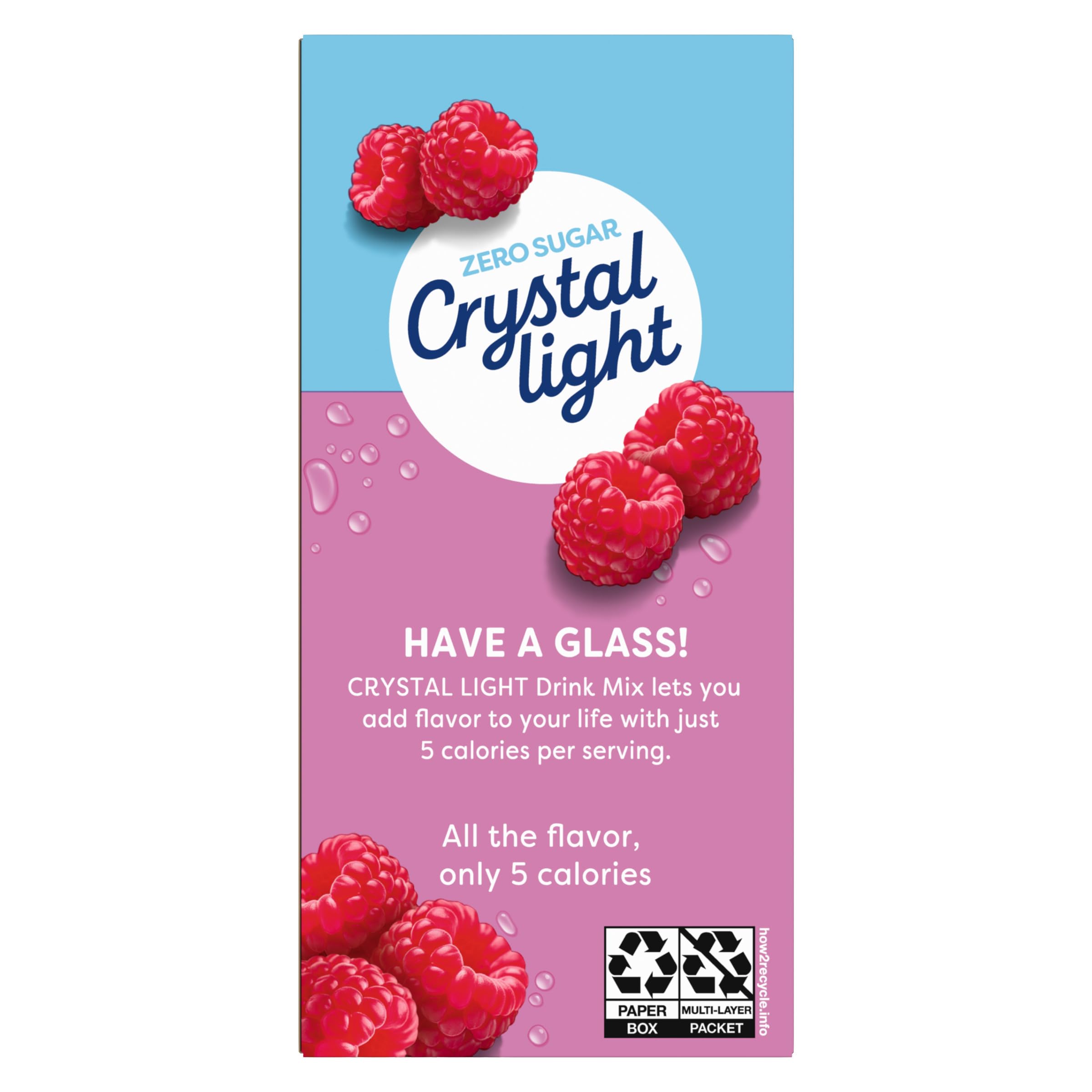 Crystal Light Raspberry Ice packets in sealed packaging for easy transport.