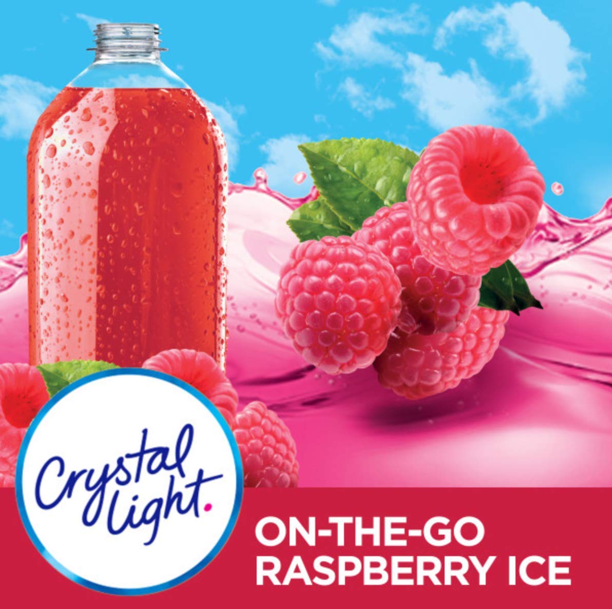 Crystal Light Raspberry Ice two-cups-water setup demonstrating easy zero-calorie mix