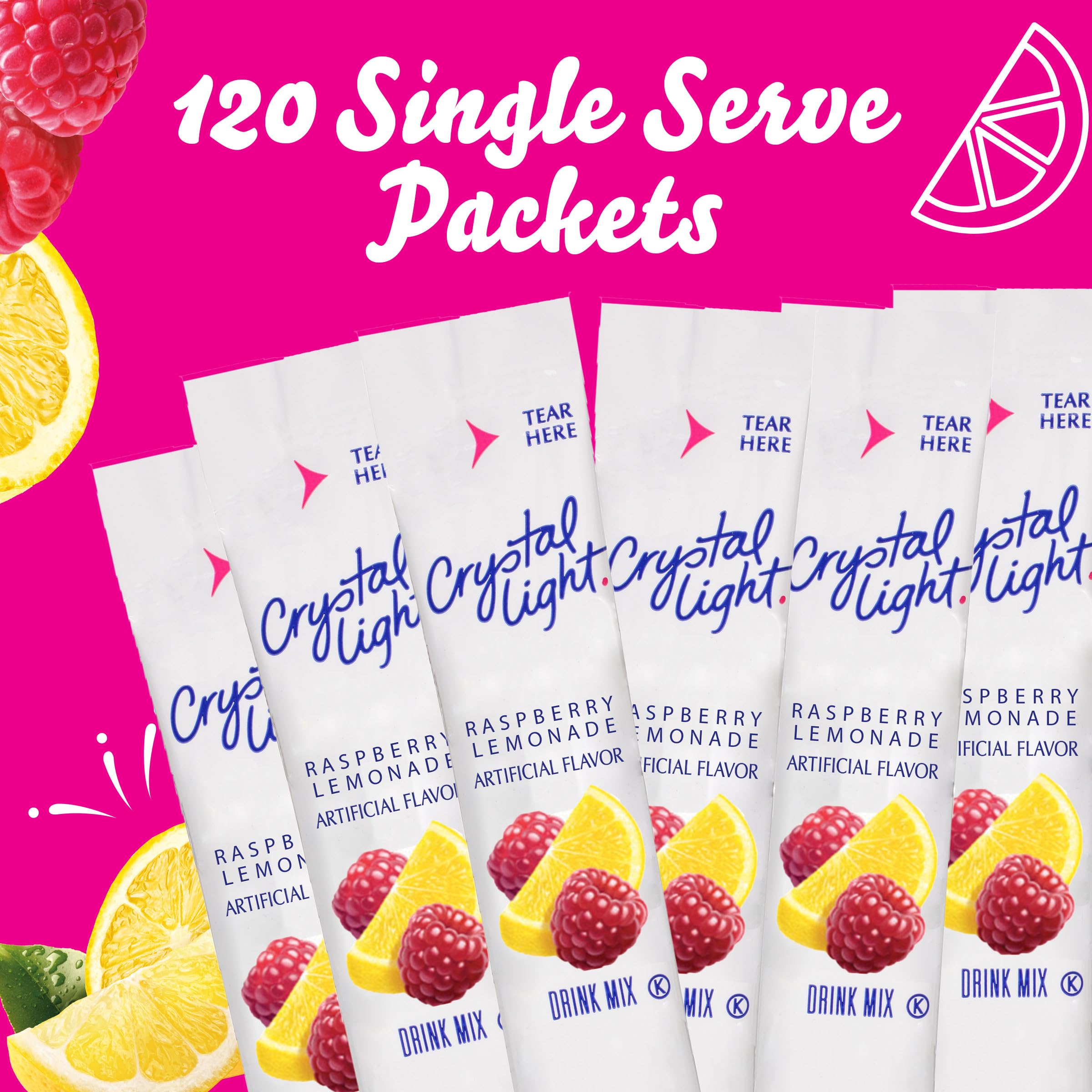 Crystal Light Raspberry Lemonade shows 10 calories per serving for lighter choices.