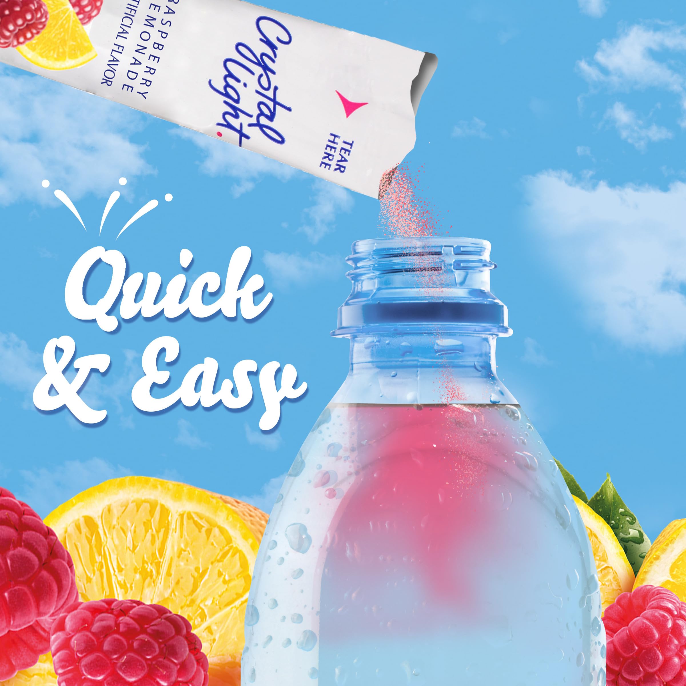 Crystal Light Raspberry Lemonade case with four boxes of 30 packets for bulk service.
