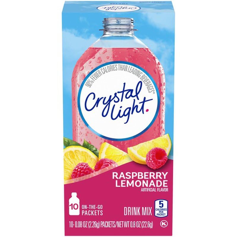 Crystal Light Raspberry Lemonade drink mix packet for a low-calorie flavor boost on the go