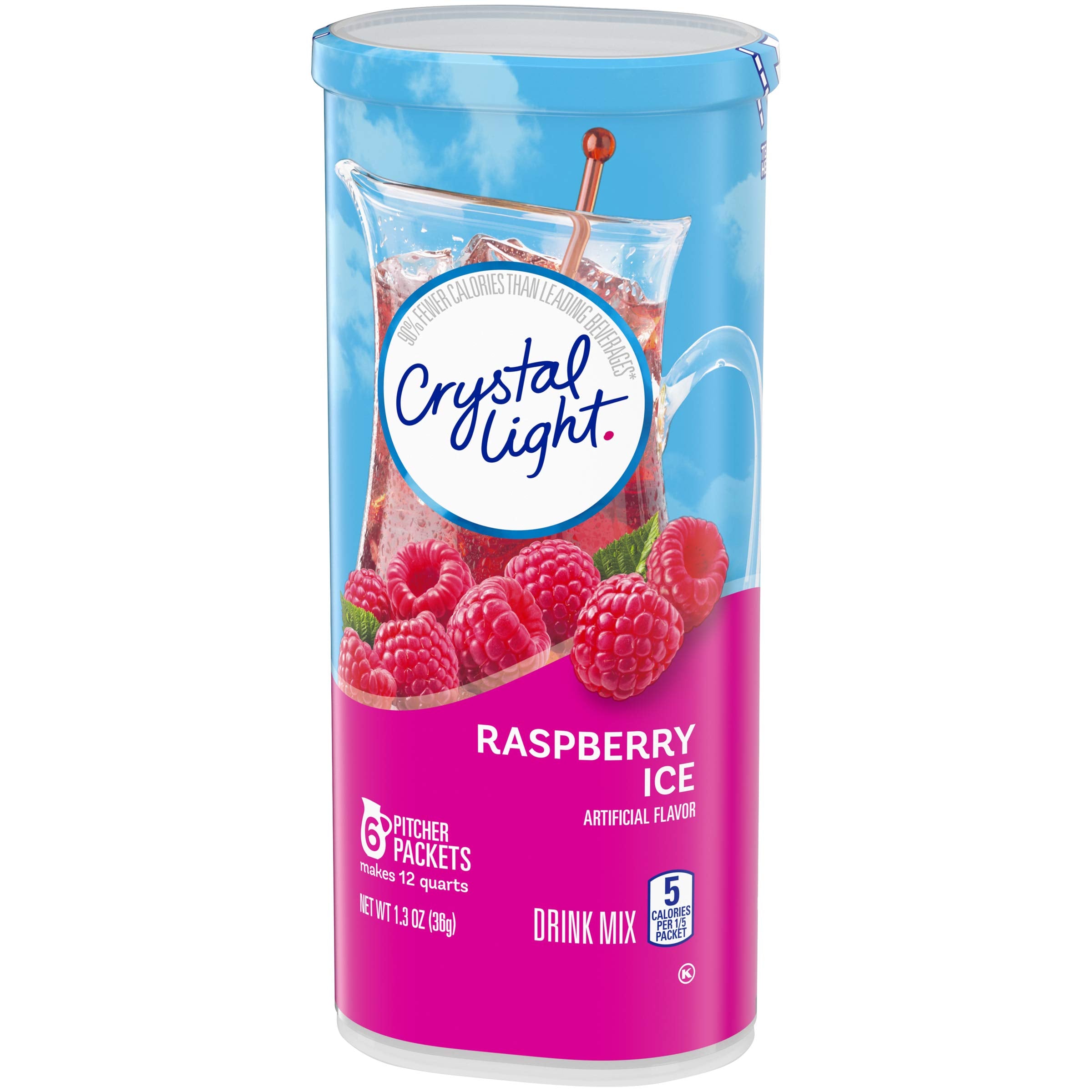 Crystal Light raspberry ice refreshing drink in a chilled glass.