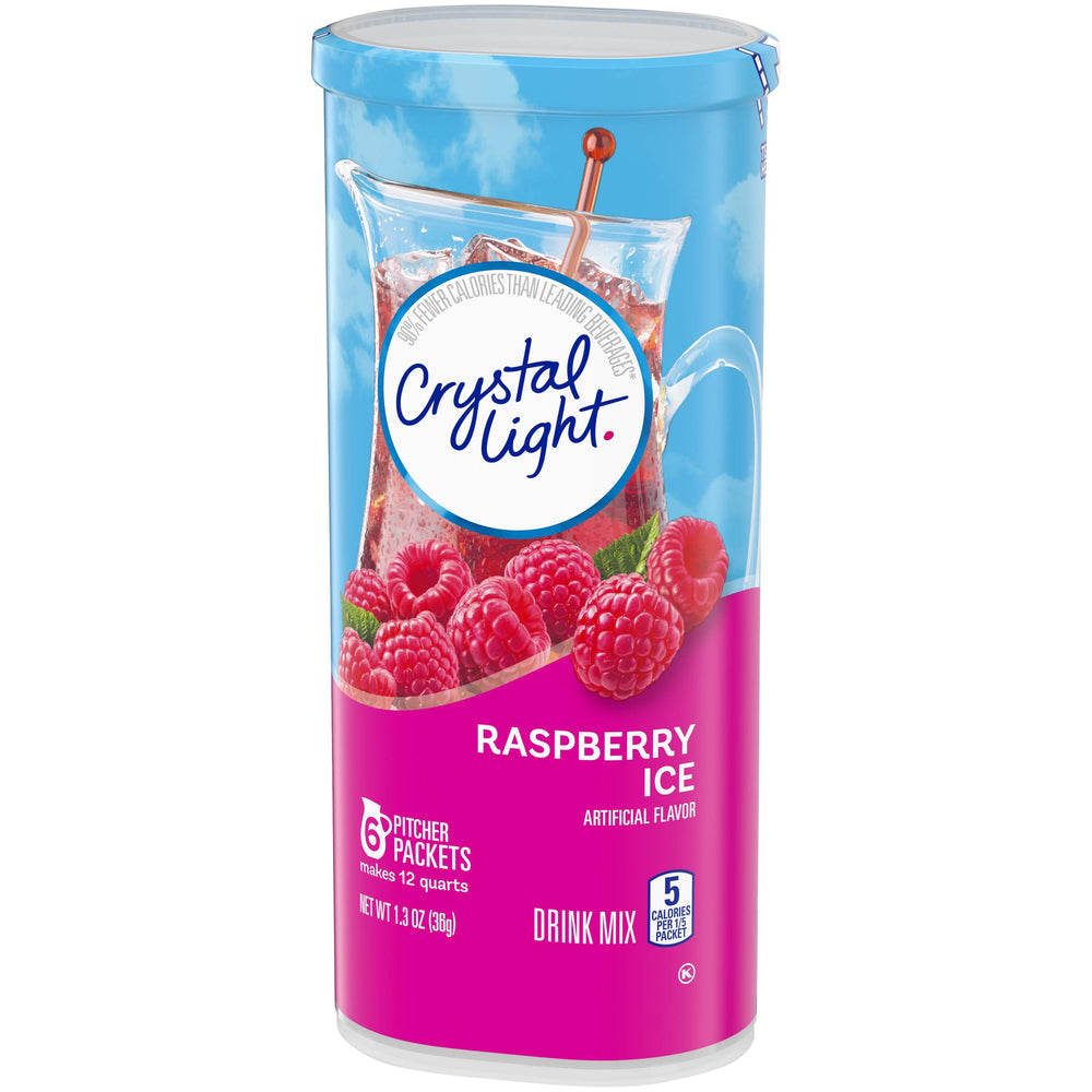 Crystal Light raspberry ice refreshing drink in a chilled glass.