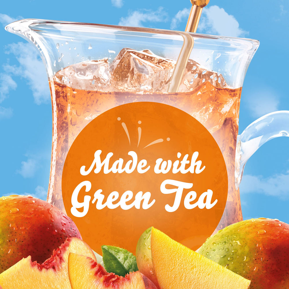 Crystal Light serving time: a chilled peach mango beverage