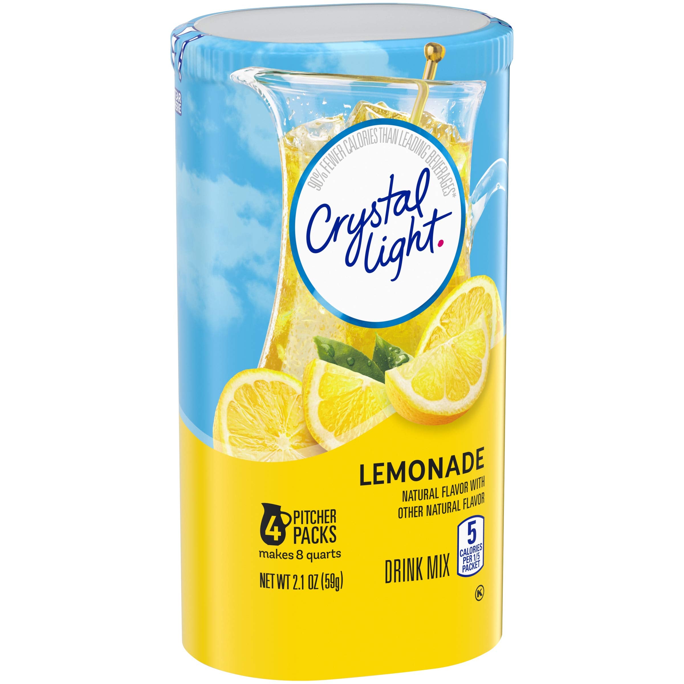 Crystal Light Sugar-Free Lemonade with fresh lemons beside the mix.
