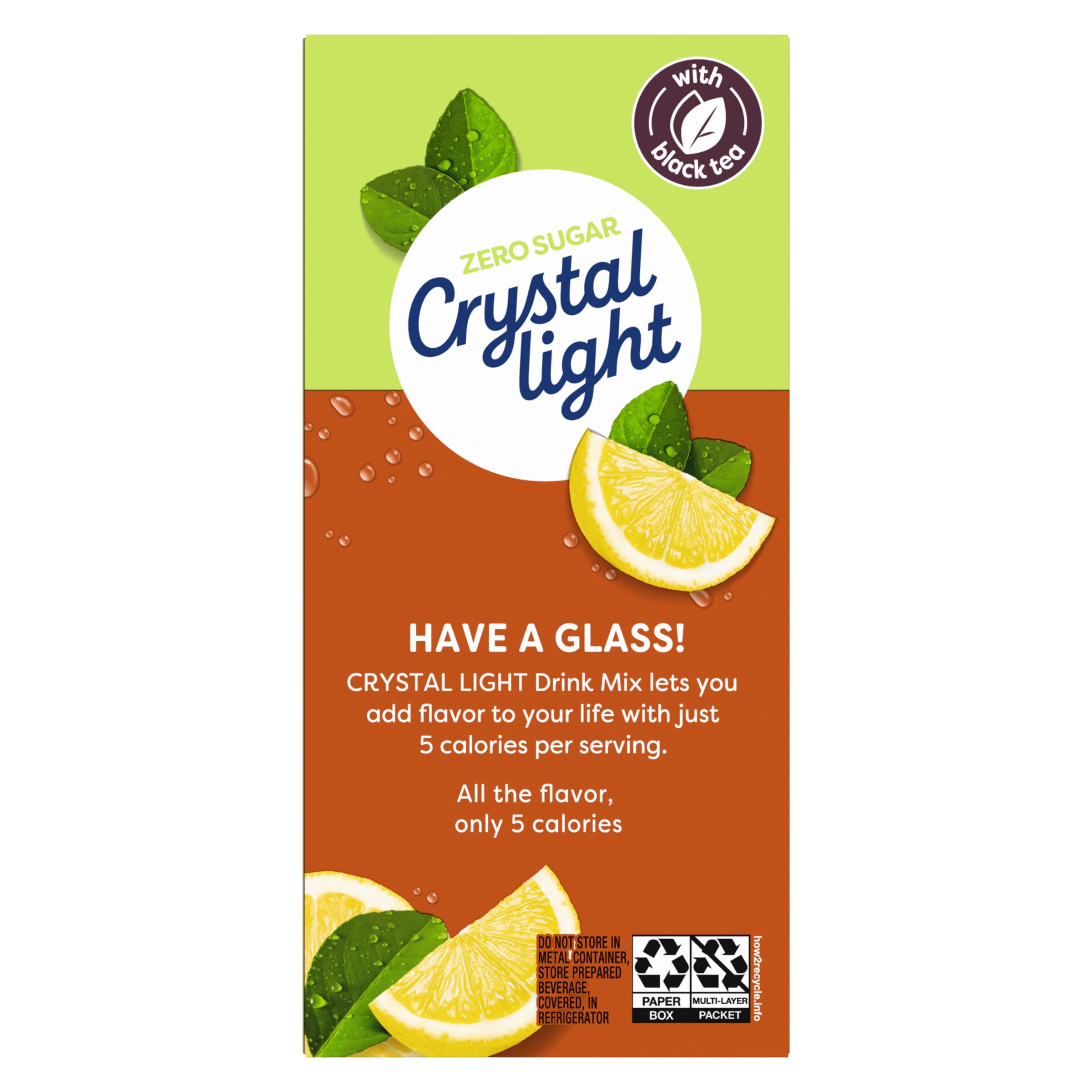 Prepared two-quart Crystal Light sweet tea pitcher ready to serve.