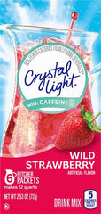 Crystal Light Wild Strawberry powder being poured demonstrates simple mixing in water.