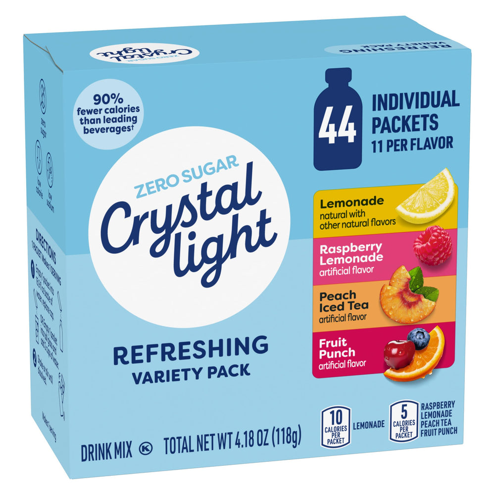 Crystal Light zero sugar option with 90% fewer calories.