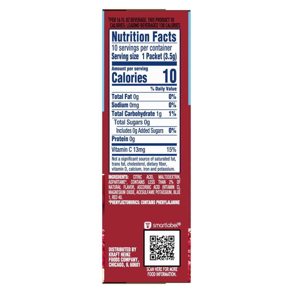 Crystal Light zero sugar label close-up highlighting sugar-free option