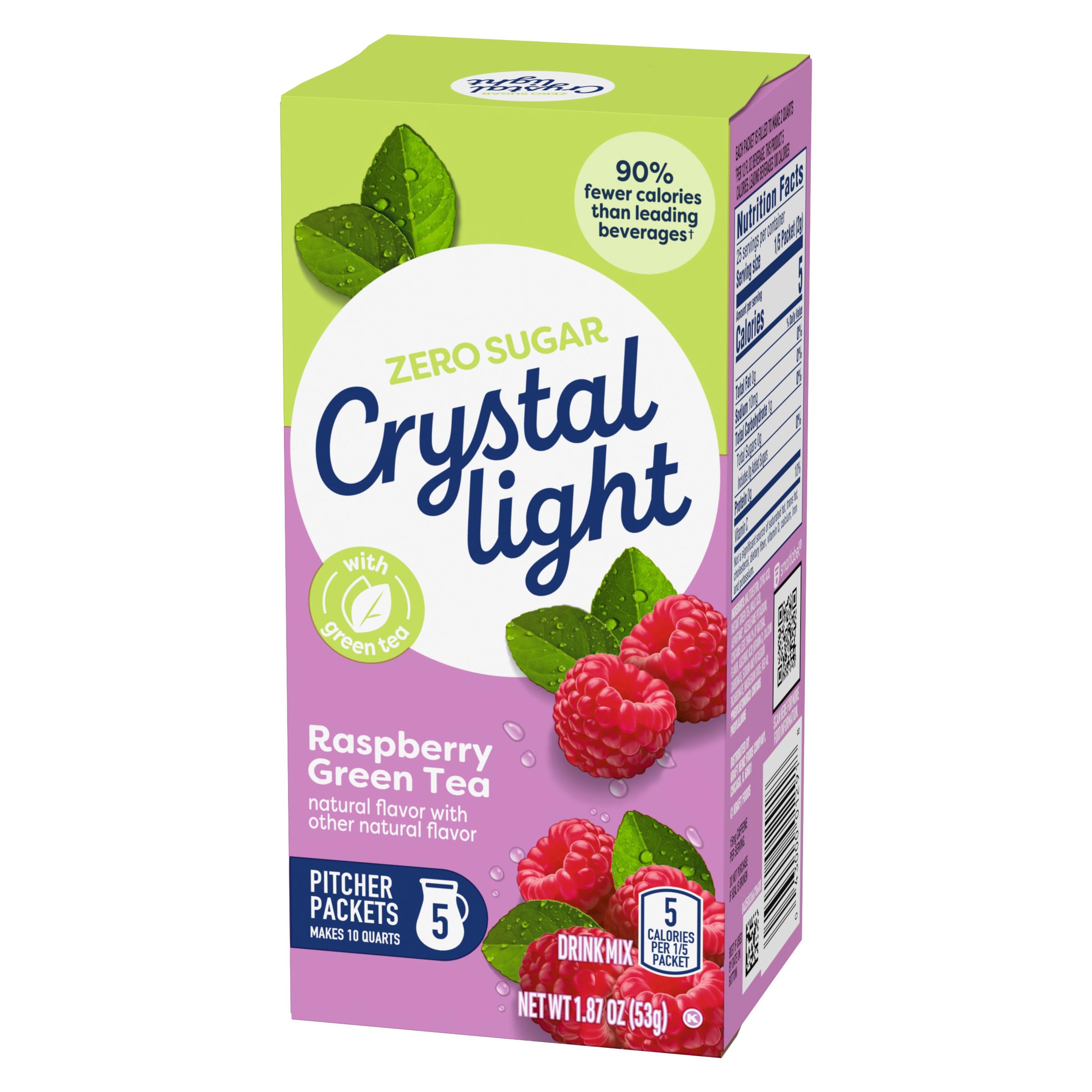 Crystal Light zero-sugar powder, low-sodium option for hydration.
