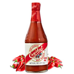 Crystal Louisiana Pure Hot Sauce Extra Hot bottle on table adds bold heat to meals
