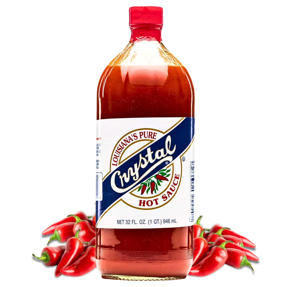 Crystal Louisiana's Pure Hot Sauce bottle front view, balanced heat perfect for everyday flavor.