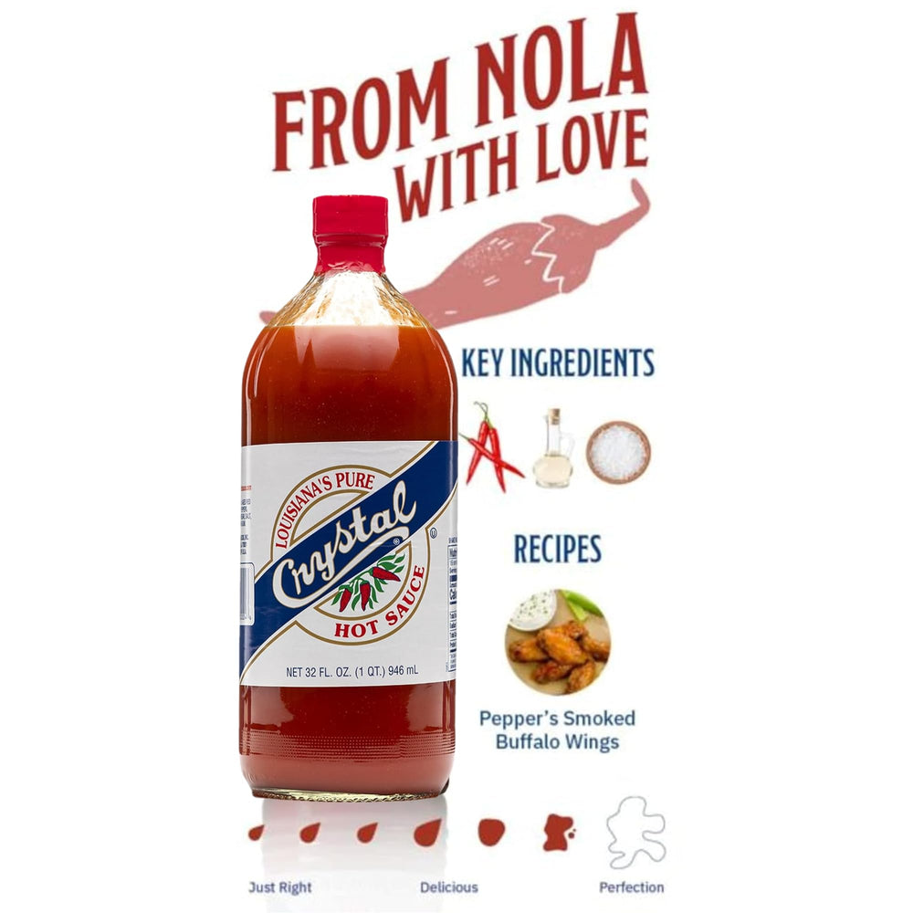 Crystal Louisiana's Pure Hot Sauce bottle glass, keeps flavors fresh on the table.