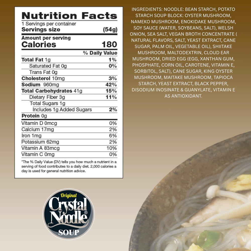 Crystal Noodle Soup mushroom varieties closeup, featuring oyster, enoki, and shiitake for earthy texture.