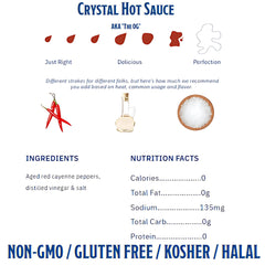 Crystal Original Hot Sauce ingredients list highlighting all-natural, low-sodium profile