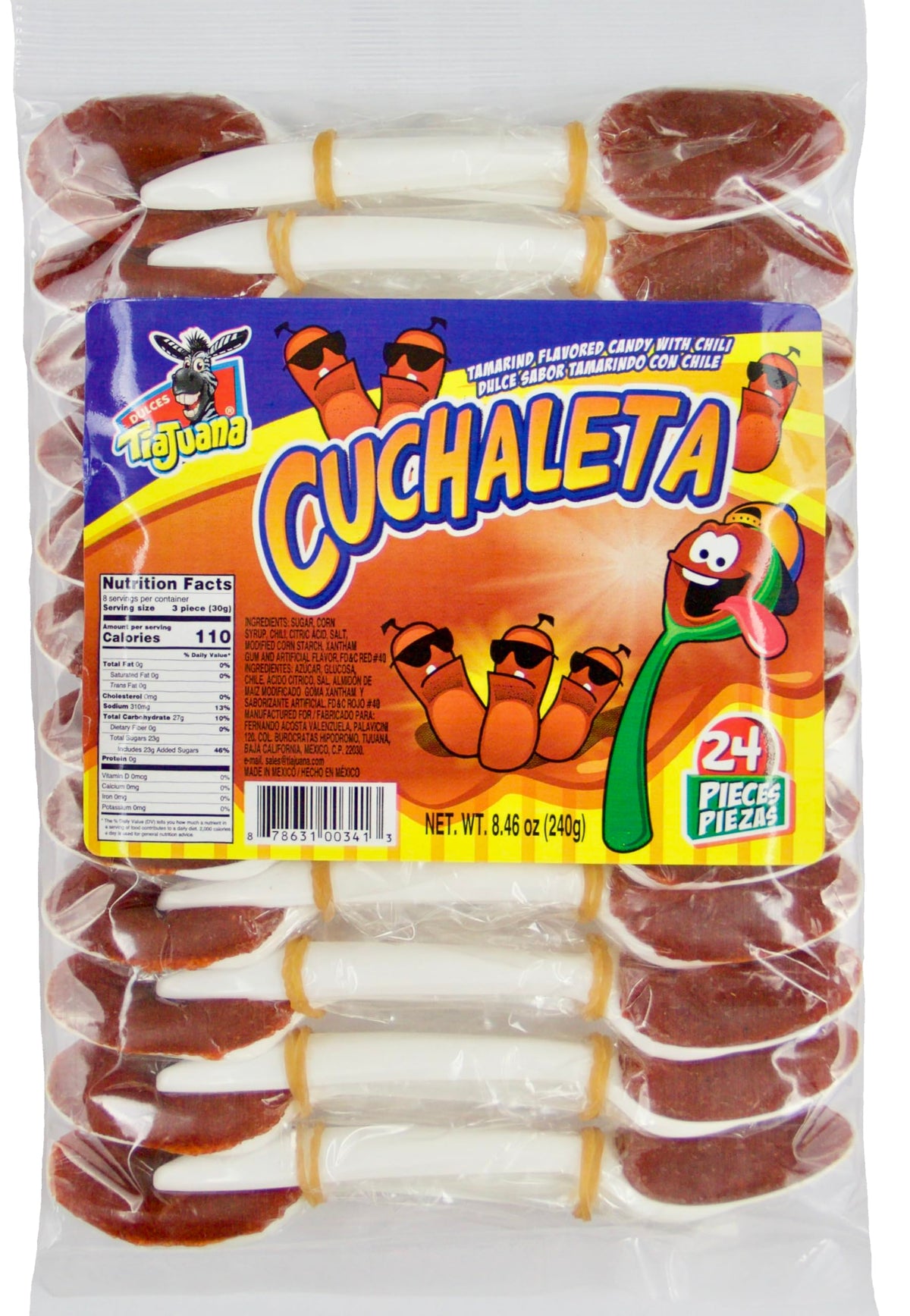 Cuchaleta tamarind spoon candy pack with chewy texture for on-the-go indulging.