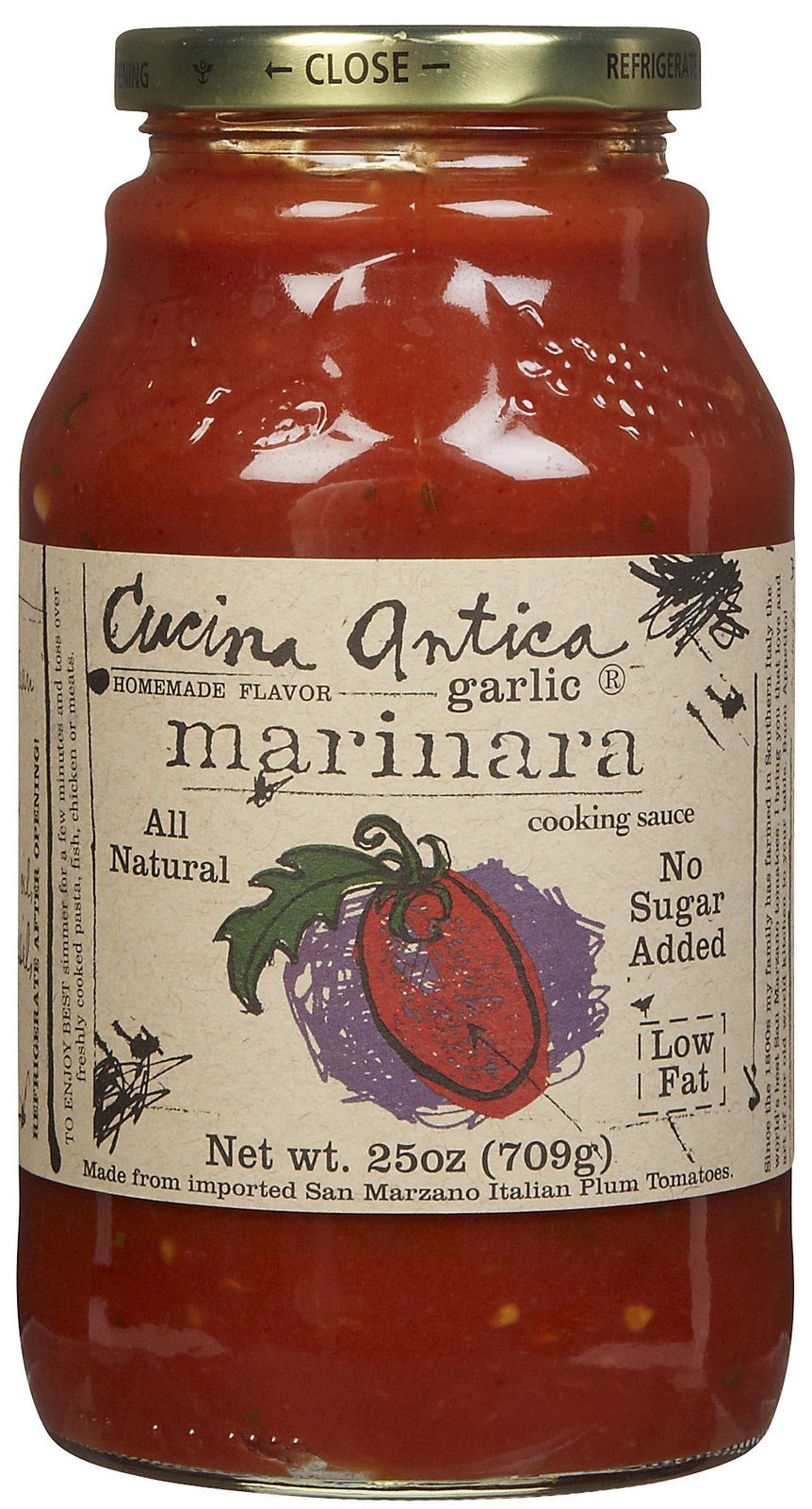 Cucina Antica Garlic Marinara Sauce with garlic and tomatoes, ideal for pasta.