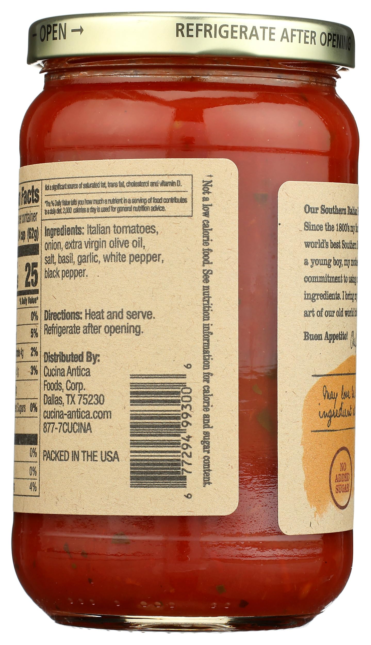 Cucina Antica La Pizza Sauce jar label highlights Naples origin