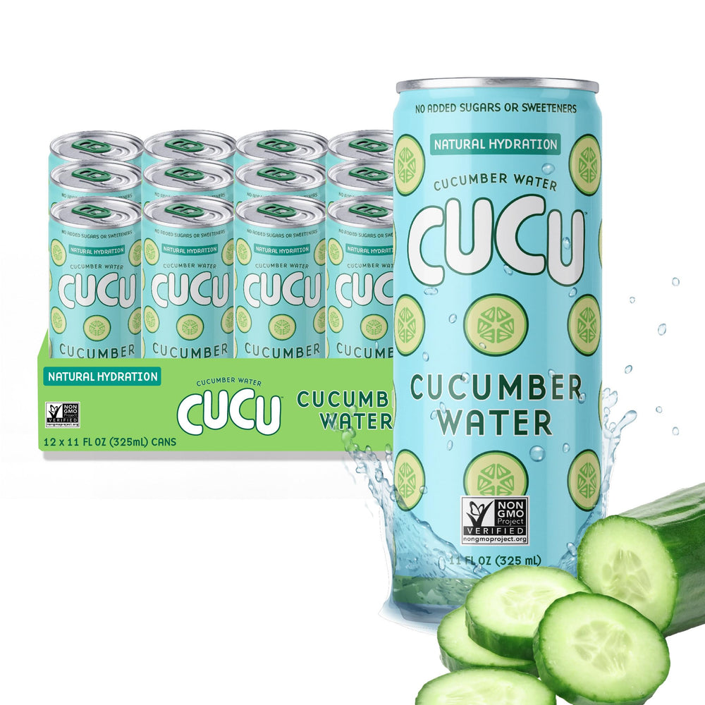 CUCU pressed cucumber water bottle shows crisp hydration from real cucumber juice.