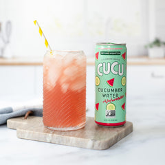 CUCU vegan gluten-free label indicating plant-based hydration.