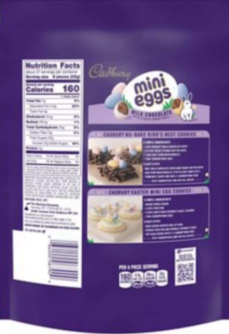 Cudbury Mini Eggs large bag pour highlights easy opening for quick snacking