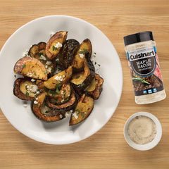 Cuisinart Maple Bacon seasoning sprinkled on pork for savory-sweet crust