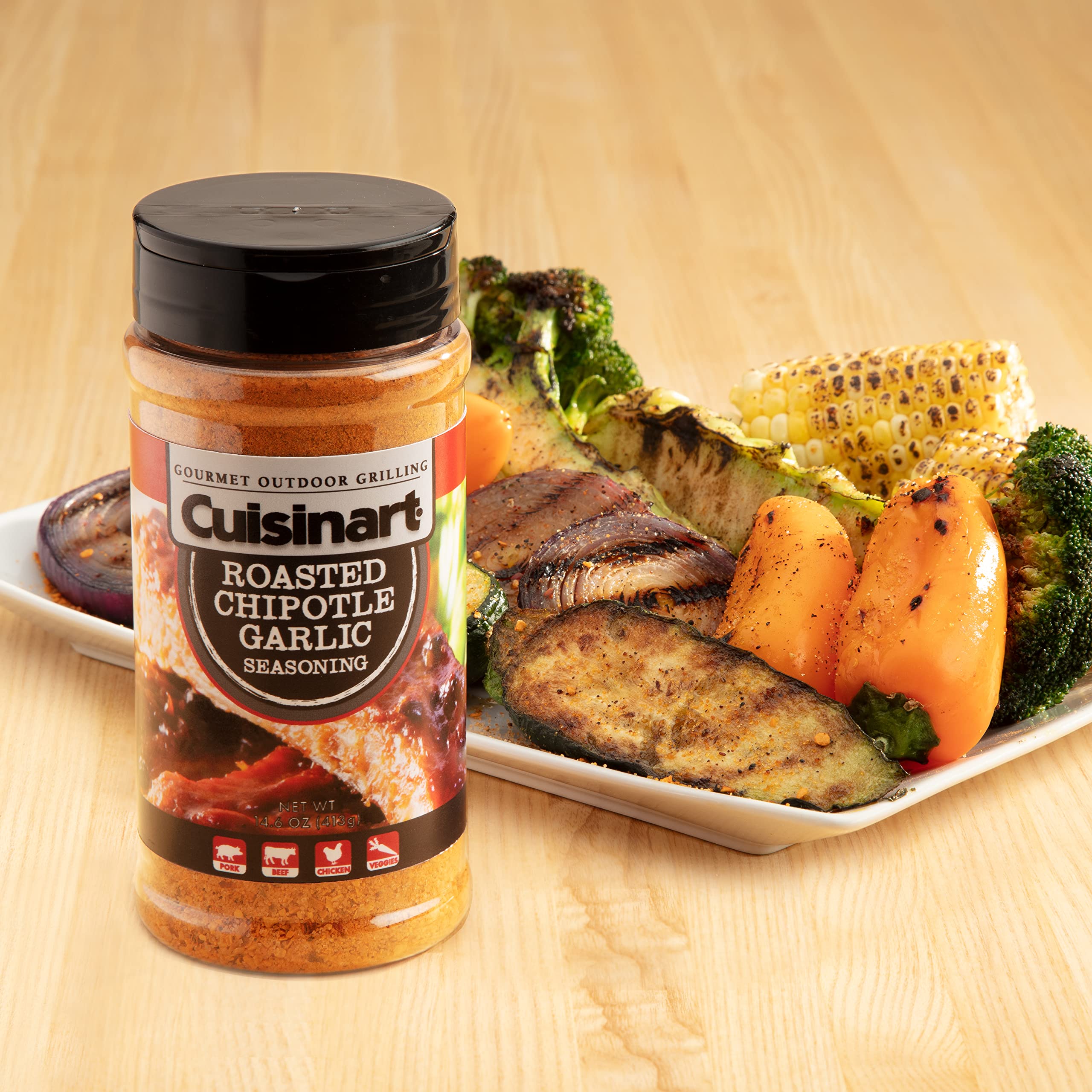 Cuisinart Roasted Chipotle Garlic ready-to-use glaze enhances grill-ready dishes.