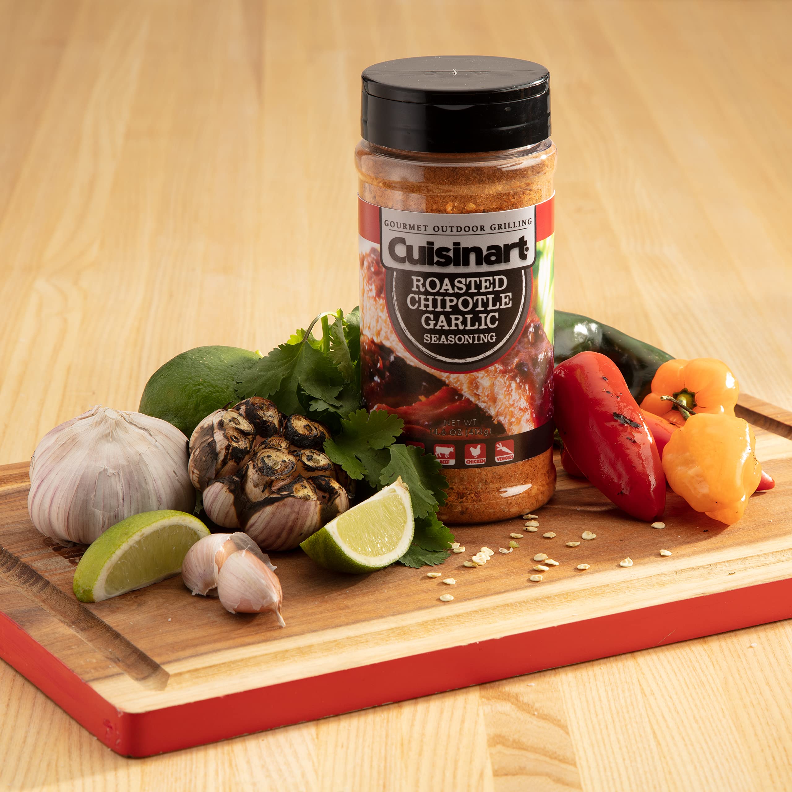 Cuisinart Roasted Chipotle Garlic sprinkle on vegetables for quick flavor boost.