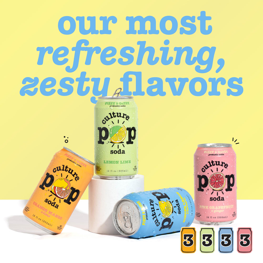 Culture Pop low-sugar soda pours with balanced fruit sweetness.