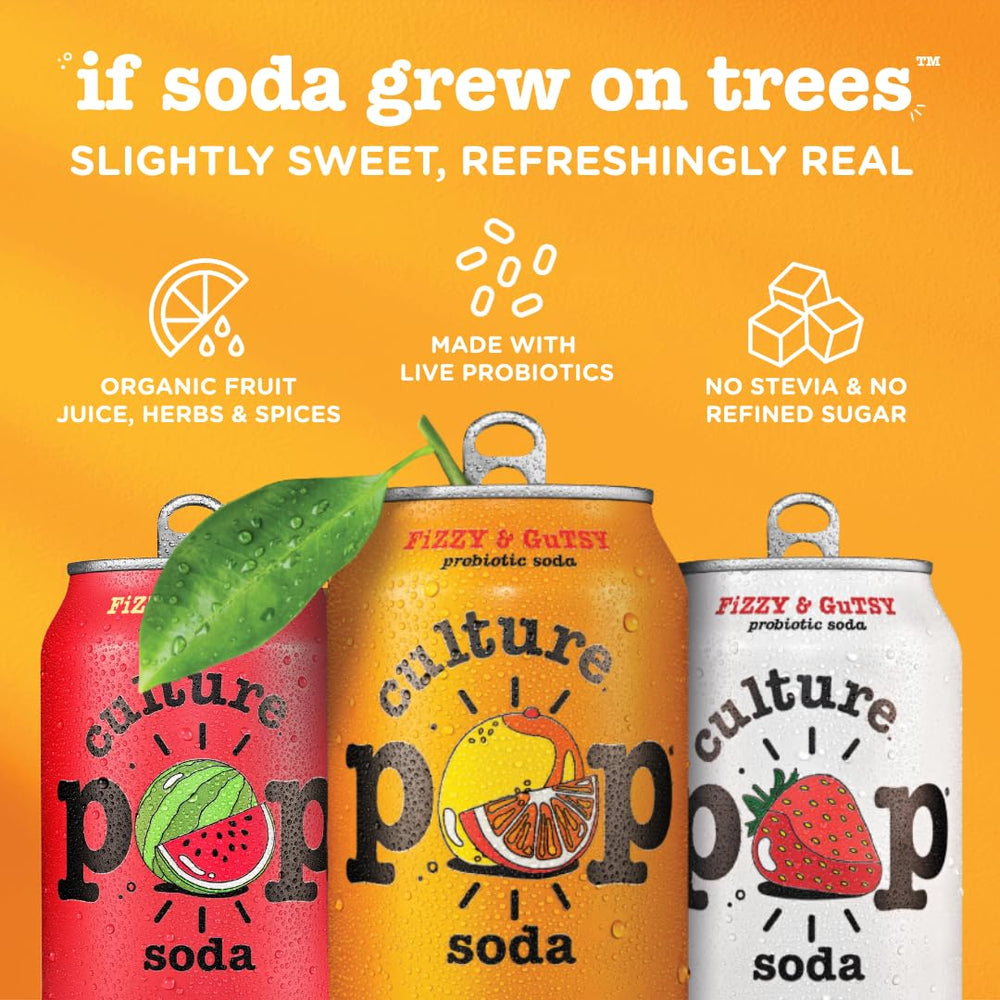 Culture Pop label art emphasizes vibrant branding and natural ingredients.