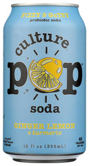 Culture Pop Soda Prebiotic Ginger Lmn bottle front showing crisp flavor ideal for post workout refreshment
