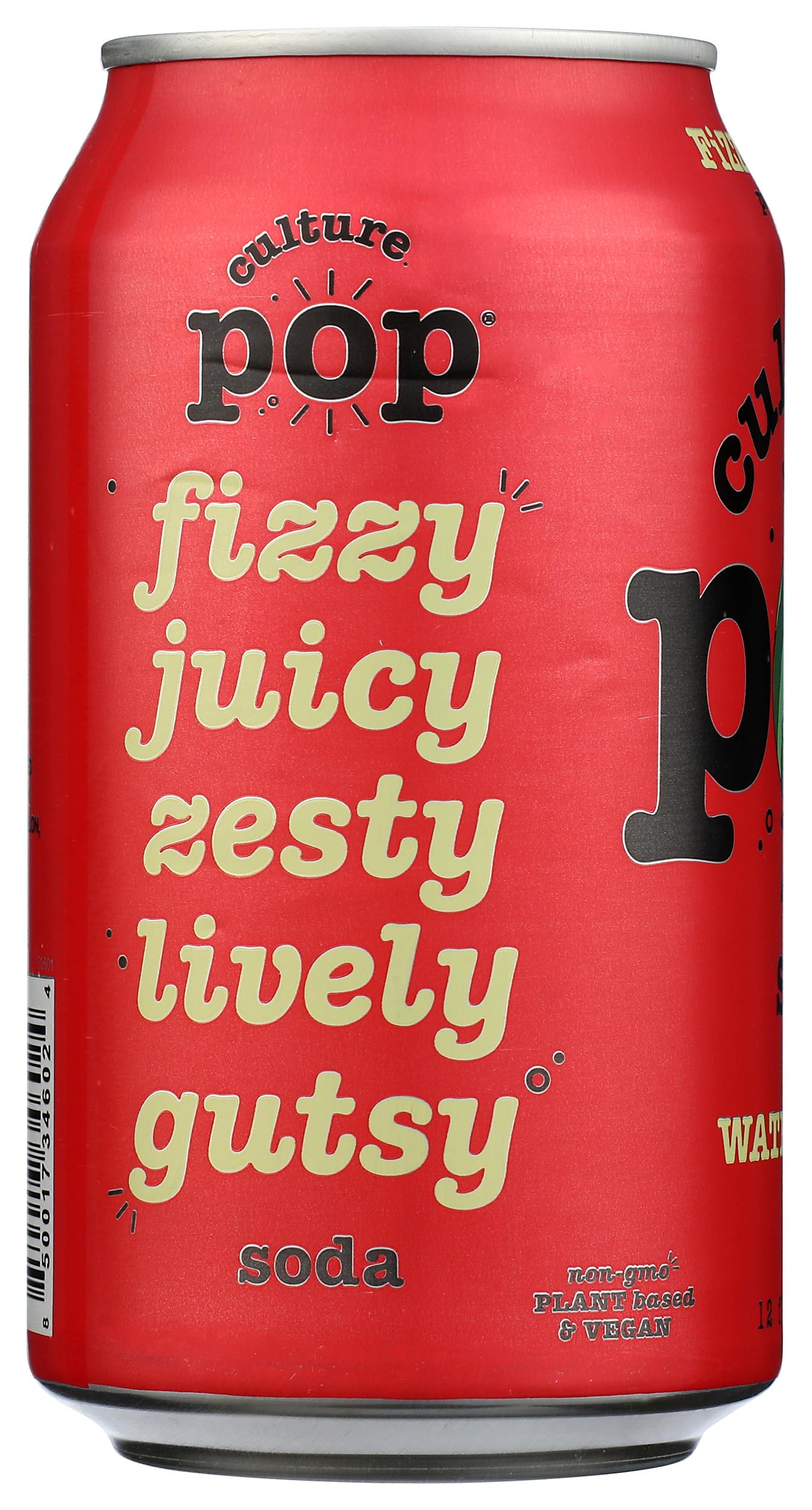 Culture Pop Soda Probiotic Watermelon label close-up communicates brand promise and probiotic concept for tasters
