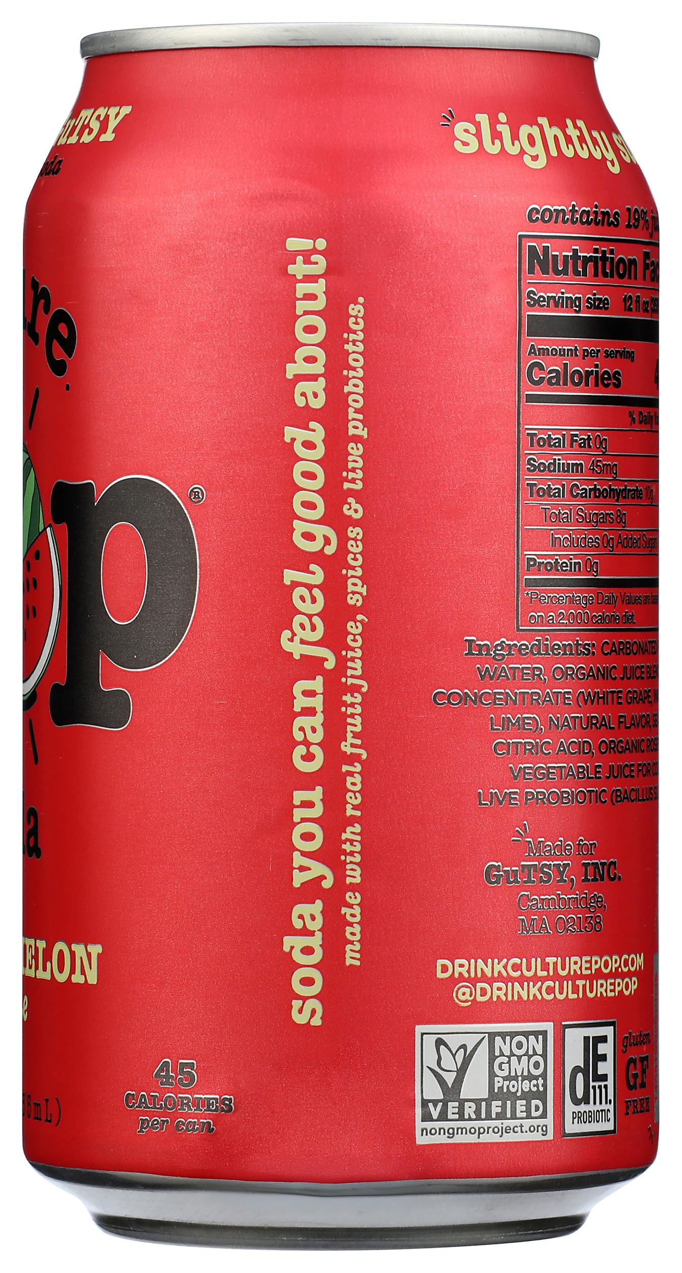 Culture Pop Soda Probiotic Watermelon in a lunchbox scene demonstrates convenient 12 oz size