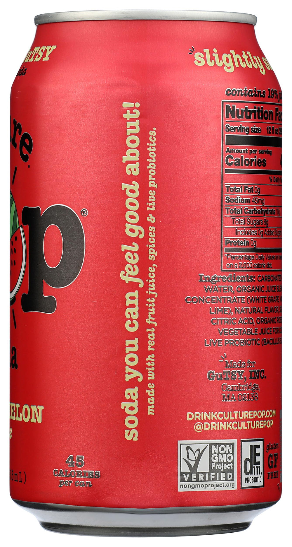 Culture Pop Soda Probiotic Watermelon in a lunchbox scene demonstrates convenient 12 oz size