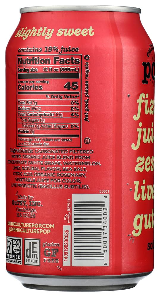 Culture Pop Soda Probiotic Watermelon close-up reveals vibrant color and crisp carbonation for refreshment