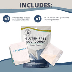 Cultures For Health gluten free sourdough starter feeding in bowl promoting beginner-friendly care.