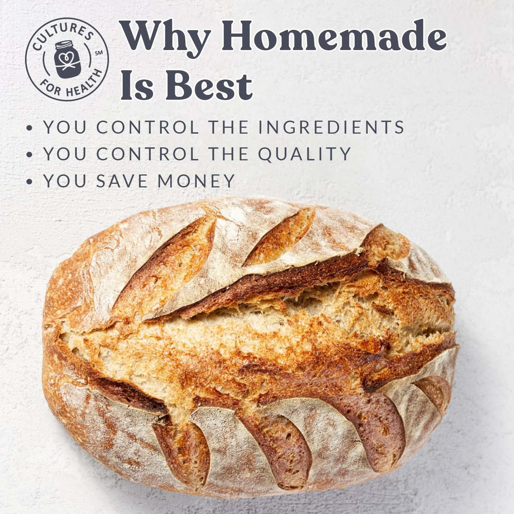 Cultures For Health oven baked sourdough loaf sliced and ready to serve.