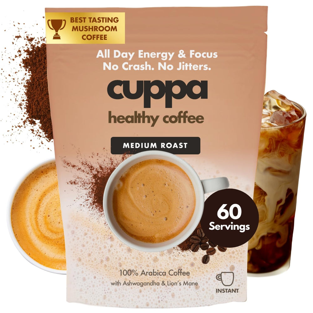 Cuppa Healthy Coffee ingredients: ashwagandha, lion's mane, cordyceps for focus