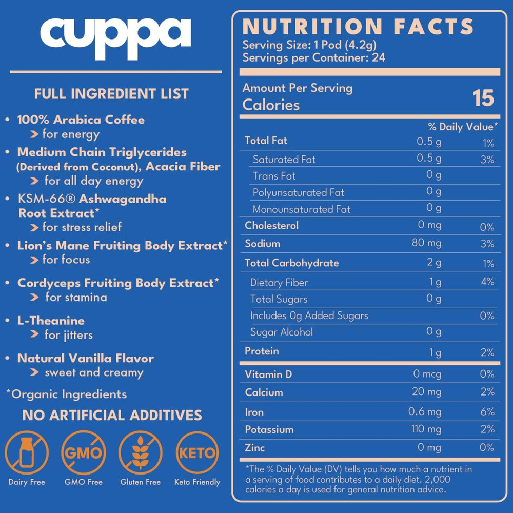 Cuppa Healthy Coffee French Vanilla cup ready for hot or iced energy boost