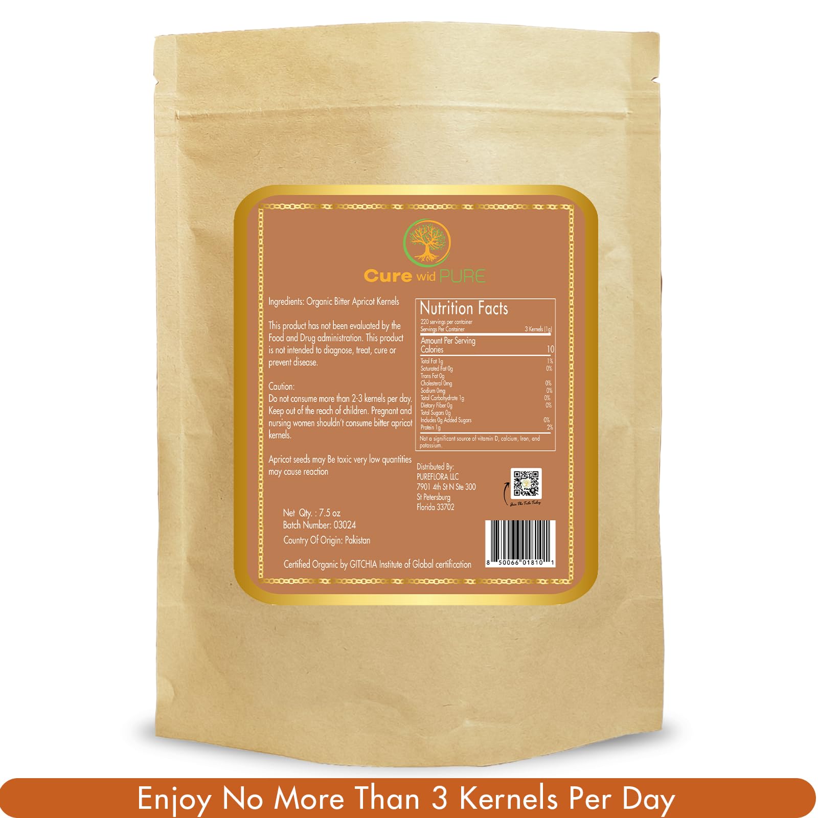 Cure wid Pure bag label highlights eco-friendly resealable pack preserving freshness.