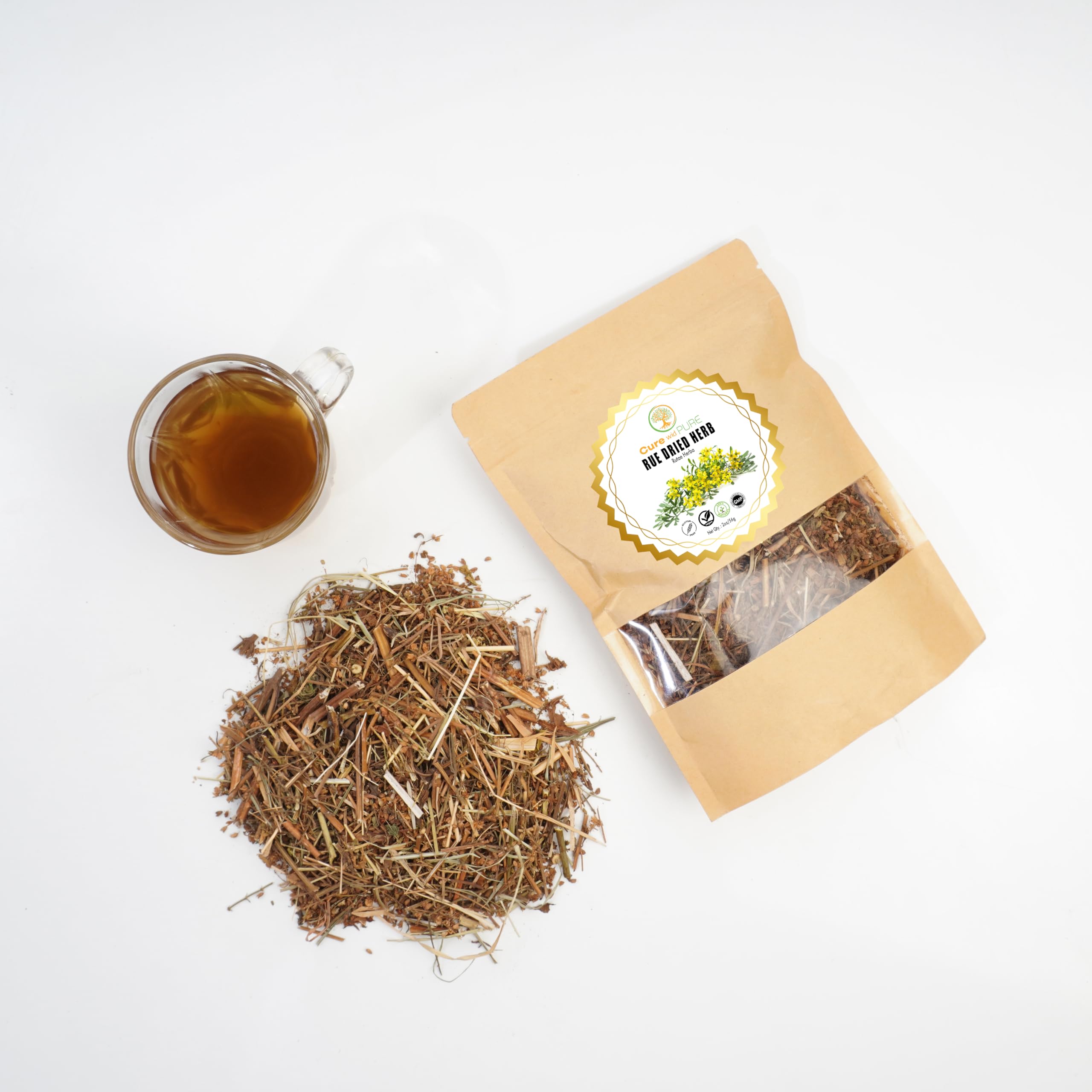Cure wid Pure dried rue pantry packaging for storage and easy access.