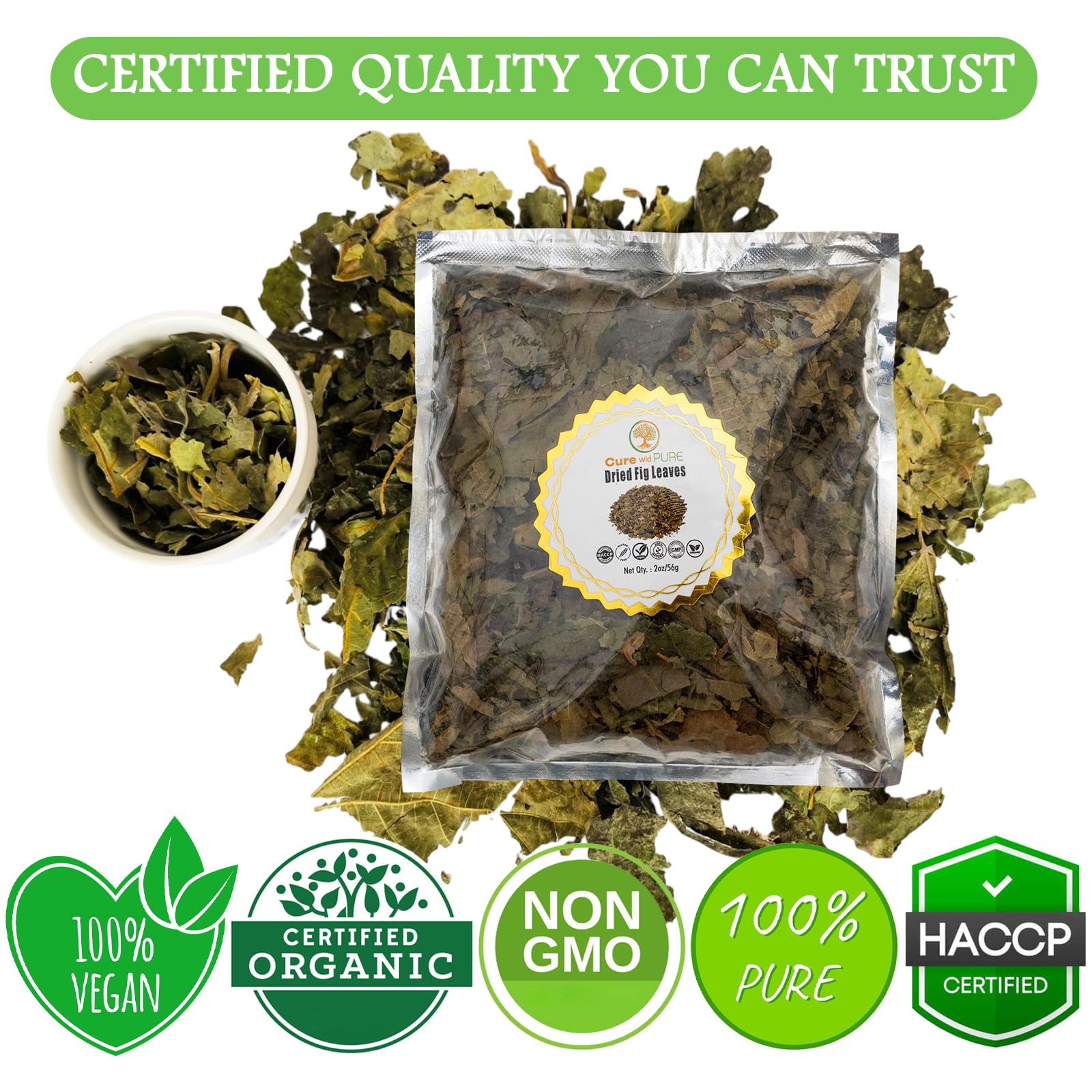 Cure Wid Pure dried fig leaves ready for infusions and recipes.
